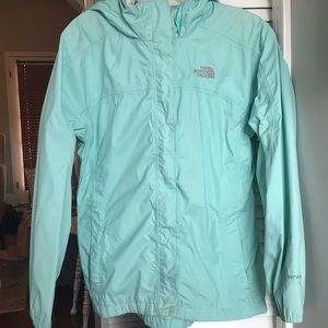 Youth XL north face teal rain windbreaker jacket